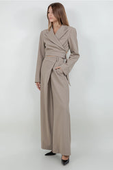 Cropped Structured Woven Blazer W Self Wrap Belt